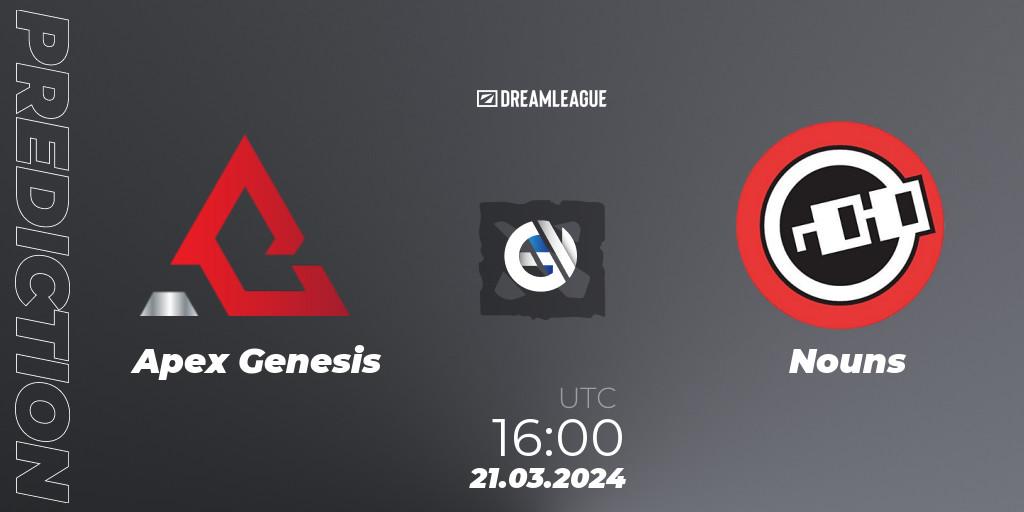 Apex Genesis vs Nouns: Match Prediction. 21.03.24, Dota 2, DreamLeague Season 23: North America Closed Qualifier