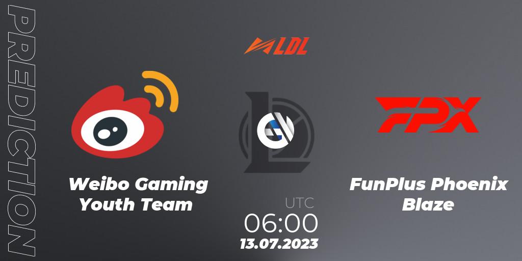 Weibo Gaming Youth Team vs FunPlus Phoenix Blaze: Match Prediction. 13.07.2023 at 06:00, LoL, LDL 2023 - Regular Season - Stage 3
