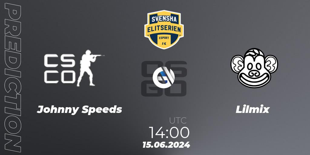 Johnny Speeds vs Lilmix: Match Prediction. 15.06.2024 at 14:10, Counter-Strike (CS2), Svenska Elitserien Spring 2024