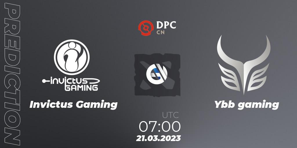 Invictus Gaming vs Ybb gaming: Match Prediction. 21.03.2023 at 06:55, Dota 2, DPC 2023 Tour 2: China Division I (Upper)