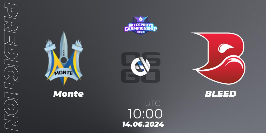 Monte vs BLEED: Match Prediction. 14.06.2024 at 10:00, Counter-Strike (CS2), Skyesports Championship 2024: European Qualifier