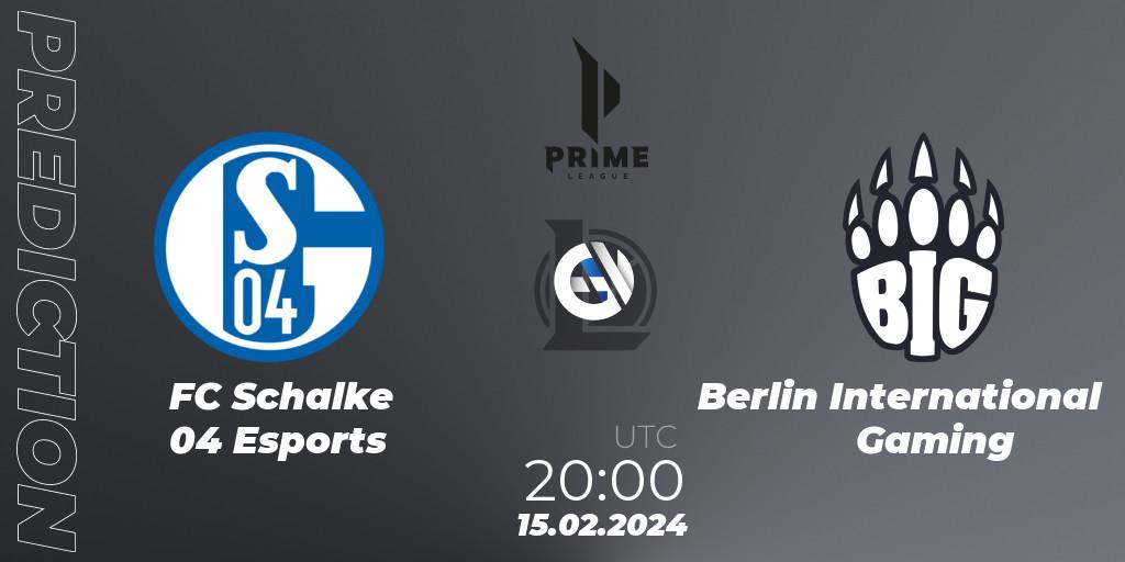 FC Schalke 04 Esports vs Berlin International Gaming: Match Prediction. 17.01.2024 at 18:00, LoL, Prime League Spring 2024 - Group Stage