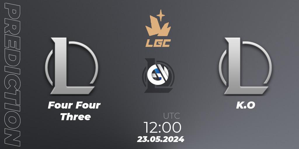 Four Four Three vs K.O: Match Prediction. 23.05.2024 at 12:00, LoL, Legend Cup 2024