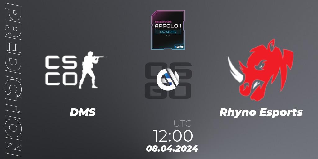 DMS vs Rhyno Esports: Match Prediction. 08.04.2024 at 12:00, Counter-Strike (CS2), Appolo1 Series: Phase 1