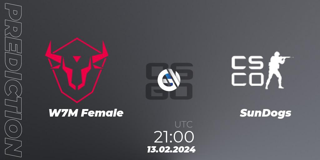 W7M Female vs SunDogs: Match Prediction. 13.02.2024 at 21:00, Counter-Strike (CS2), ESL Impact League Season 5: South American Division - Open Qualifier #1