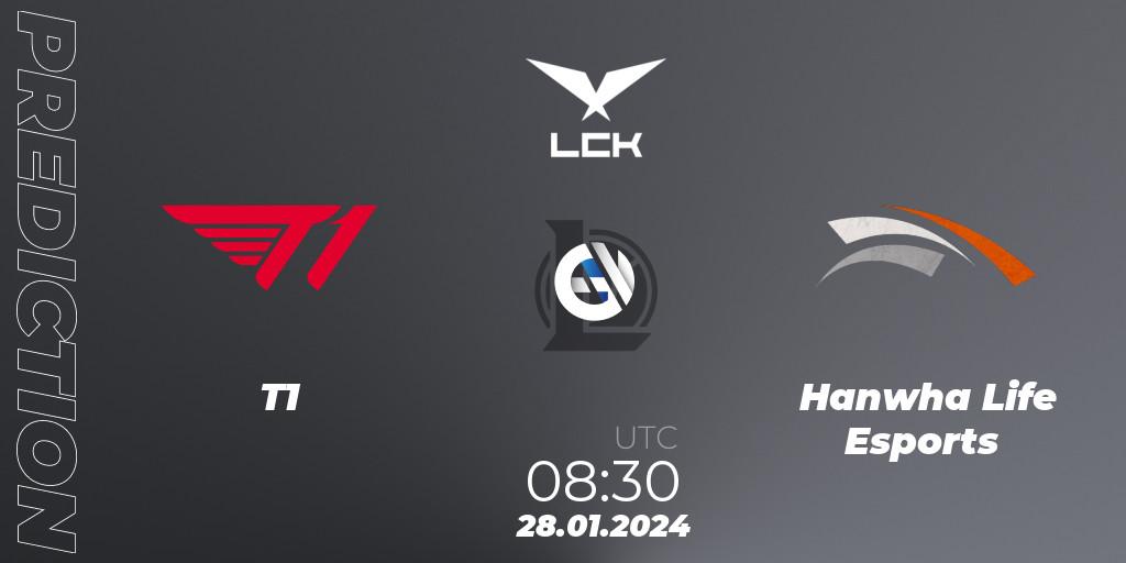 T1 vs Hanwha Life Esports: Match Prediction. 28.01.24, LoL, LCK Spring 2024 - Group Stage