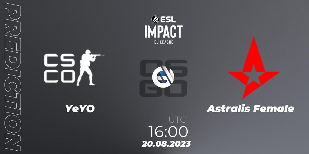 YeYO vs Astralis Female: Match Prediction. 20.08.23, CS2 (CS:GO), ESL Impact League Season 4: European Division - Open Qualifier #1