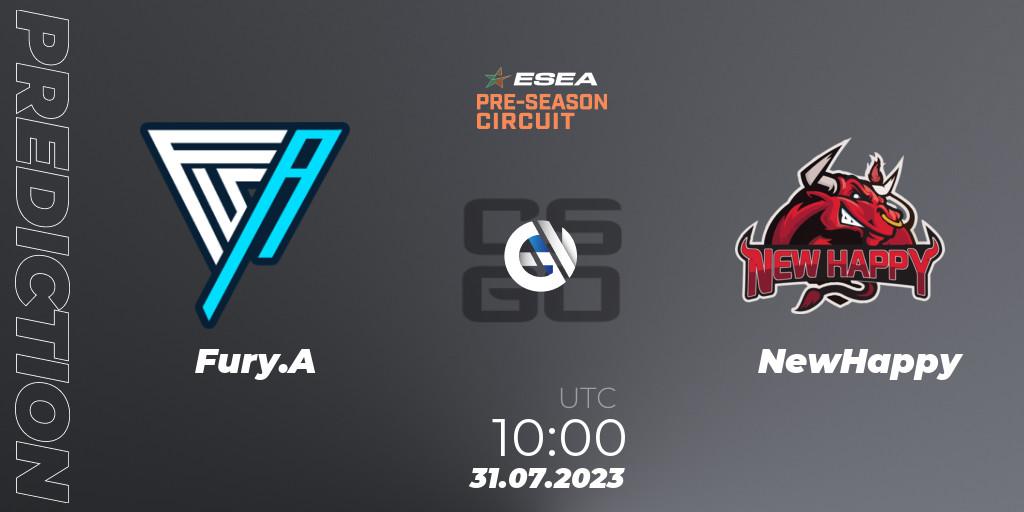 Fury.A vs NewHappy: Match Prediction. 31.07.2023 at 10:00, Counter-Strike (CS2), ESEA Pre-Season Circuit 2023: Asian Final