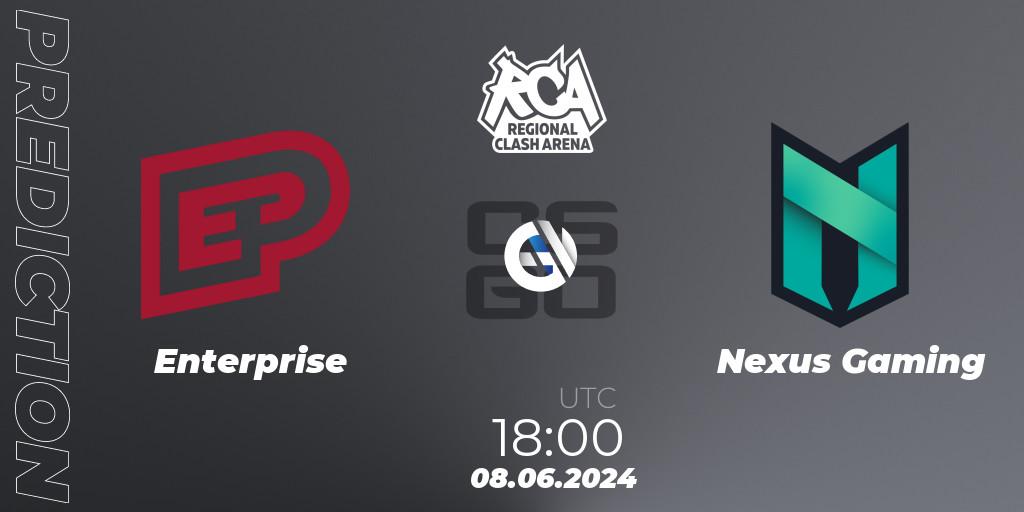Enterprise vs Nexus Gaming: Match Prediction. 08.06.2024 at 18:20, Counter-Strike (CS2), Regional Clash Arena Europe