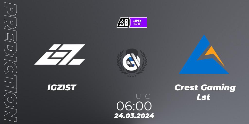 IGZIST vs Crest Gaming Lst: Match Prediction. 24.03.2024 at 06:00, Rainbow Six, Japan League 2024 - Stage 1