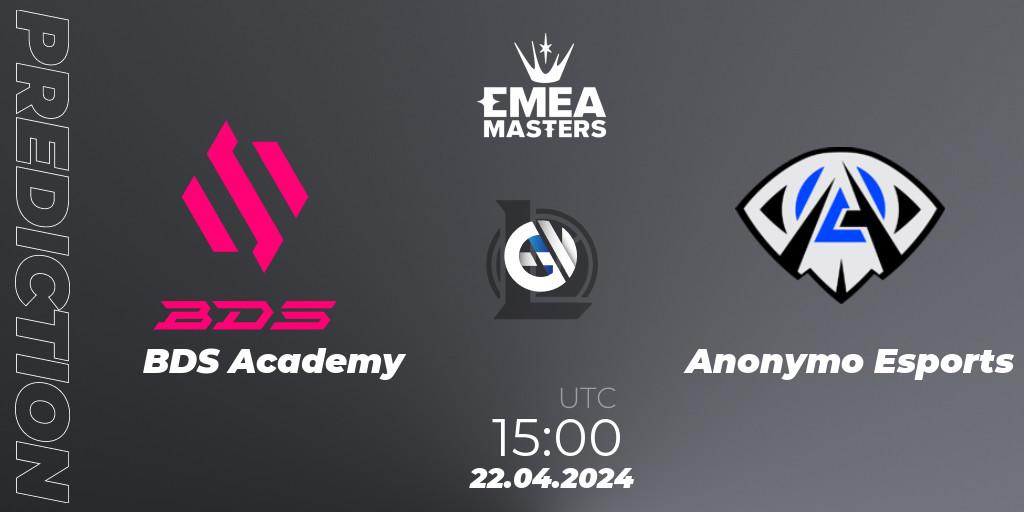 BDS Academy vs Anonymo Esports: Match Prediction. 22.04.2024 at 15:00, LoL, EMEA Masters Spring 2024 - Playoffs