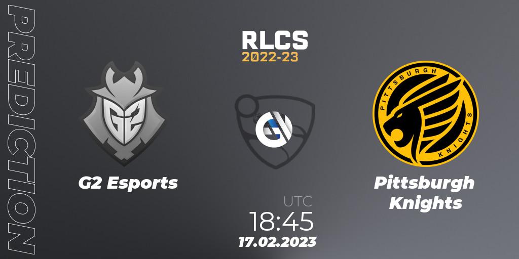 G2 Esports vs Pittsburgh Knights: Match Prediction. 17.02.2023 at 18:45, Rocket League, RLCS 2022-23 - Winter: North America Regional 2 - Winter Cup