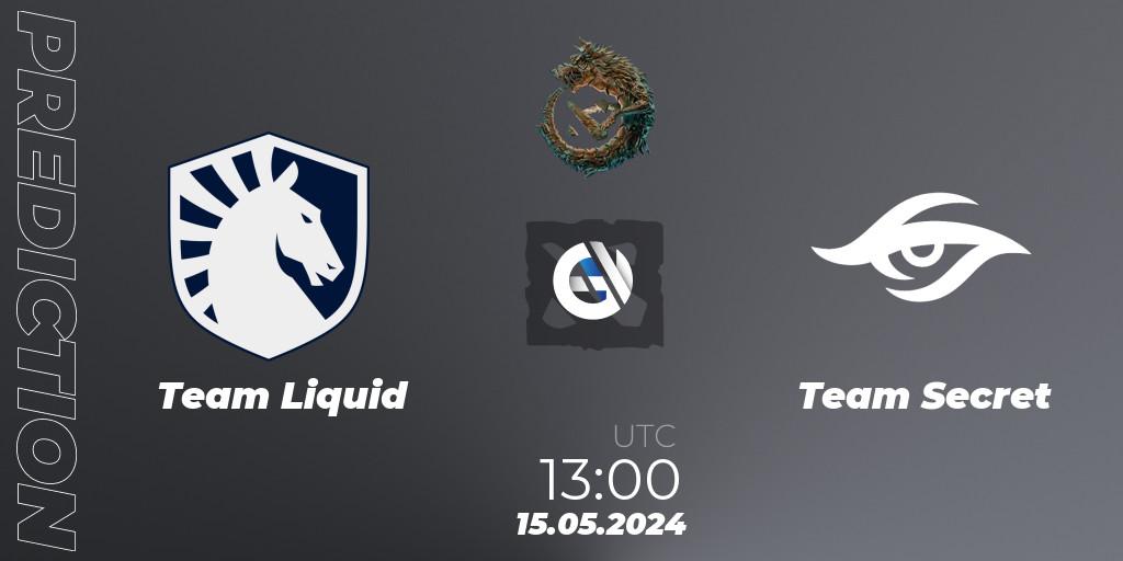 Team Liquid vs Team Secret: Match Prediction. 15.05.2024 at 13:30, Dota 2, PGL Wallachia Season 1 - Group Stage