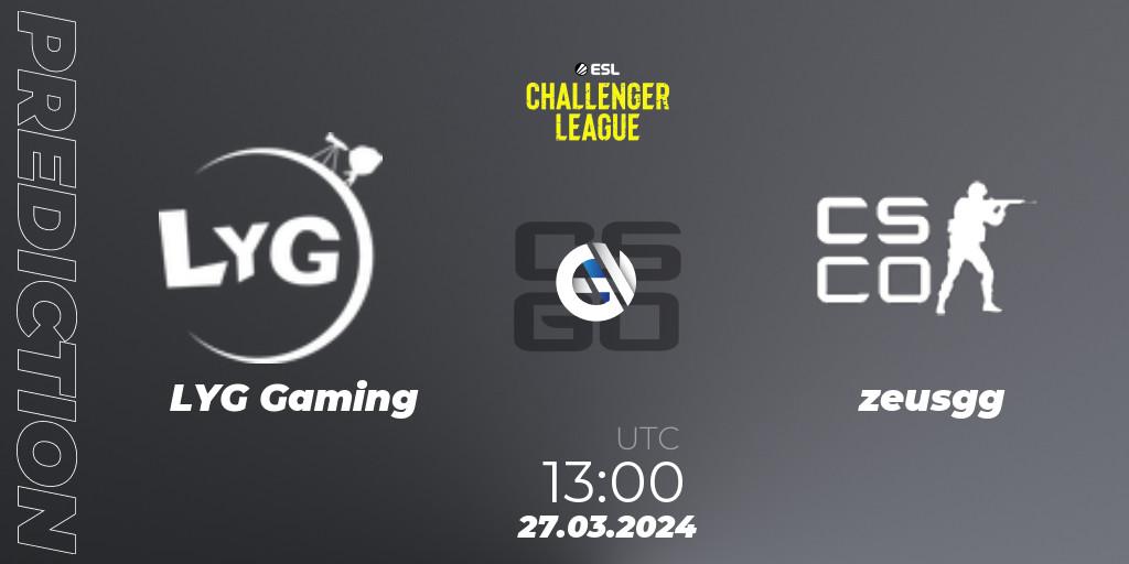 LYG Gaming vs zeusgg: Match Prediction. 27.03.2024 at 13:00, Counter-Strike (CS2), ESL Challenger League Season 47: Asia
