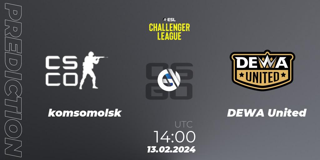 komsomolsk vs DEWA United: Match Prediction. 13.02.2024 at 14:00, Counter-Strike (CS2), ESL Challenger League Season 47: Asia