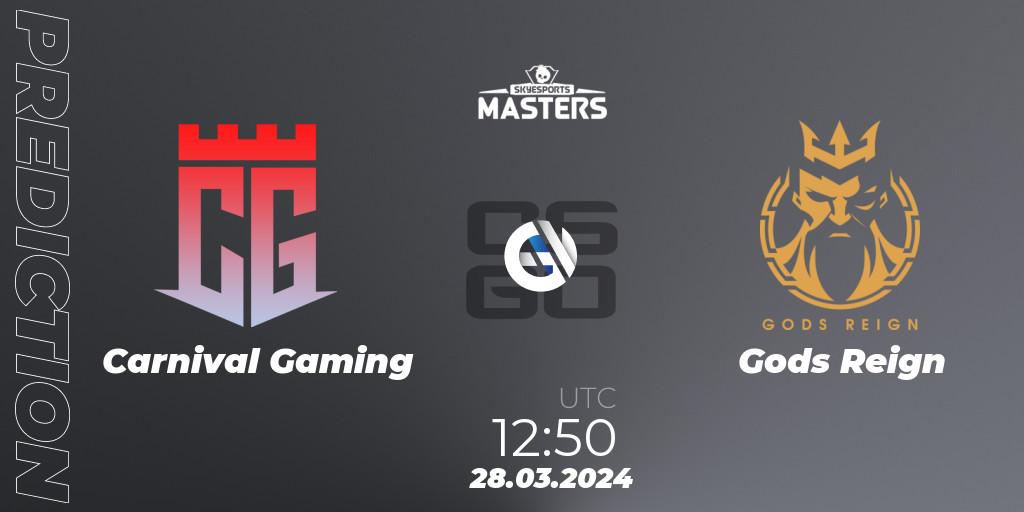 Carnival Gaming vs Gods Reign: Match Prediction. 28.03.2024 at 12:50, Counter-Strike (CS2), Skyesports Masters 2024: Indian Qualifier