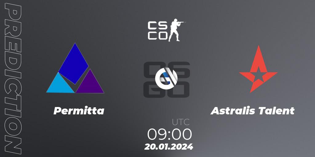 Permitta vs Astralis Talent: Match Prediction. 20.01.2024 at 09:00, Counter-Strike (CS2), European Pro League Season 14: Division 2
