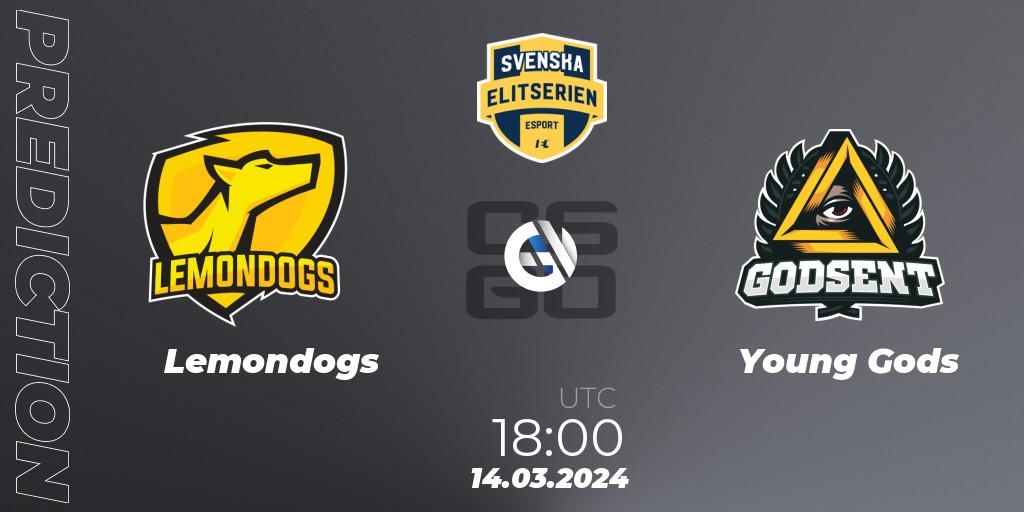 Lemondogs vs Young Gods: Match Prediction. 14.03.2024 at 18:10, Counter-Strike (CS2), Svenska Elitserien Spring 2024