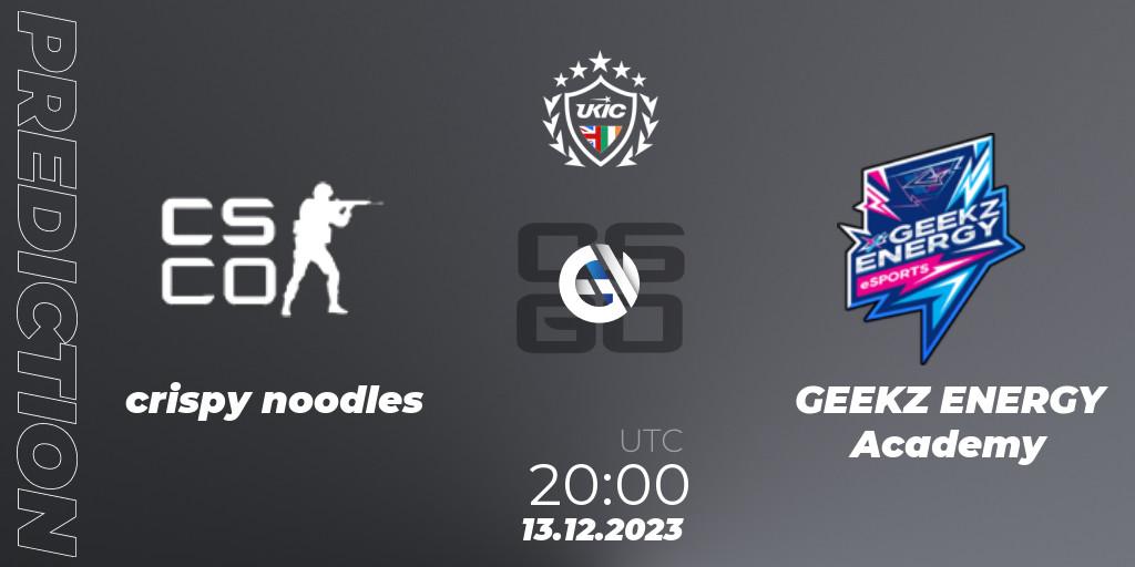 crispy noodles vs GEEKZ ENERGY Academy: Match Prediction. 13.12.2023 at 20:00, Counter-Strike (CS2), UKIC League Season 0: Division 2
