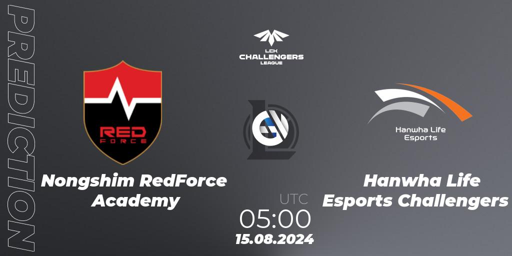 Nongshim RedForce Academy vs Hanwha Life Esports Challengers: Match Prediction. 15.08.2024 at 05:00, LoL, LCK Challengers League 2024 Summer - Group Stage