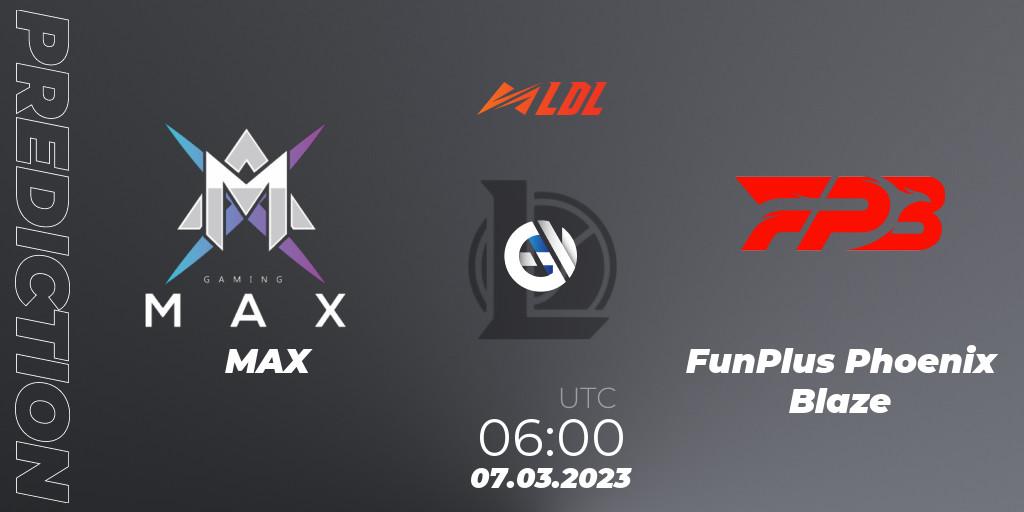 MAX vs FunPlus Phoenix Blaze: Match Prediction. 07.03.2023 at 06:00, LoL, LDL 2023 - Regular Season