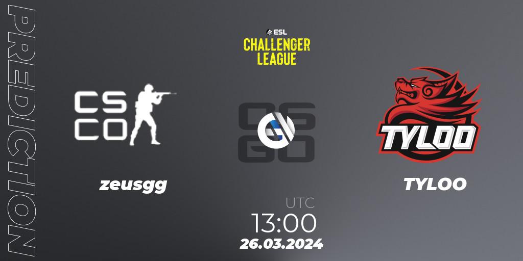 zeusgg vs TYLOO: Match Prediction. 26.03.2024 at 13:00, Counter-Strike (CS2), ESL Challenger League Season 47: Asia