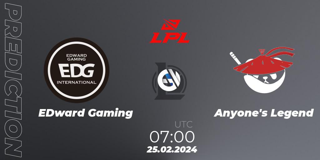 EDward Gaming vs Anyone's Legend: Match Prediction. 25.02.2024 at 07:00, LoL, LPL Spring 2024 - Group Stage