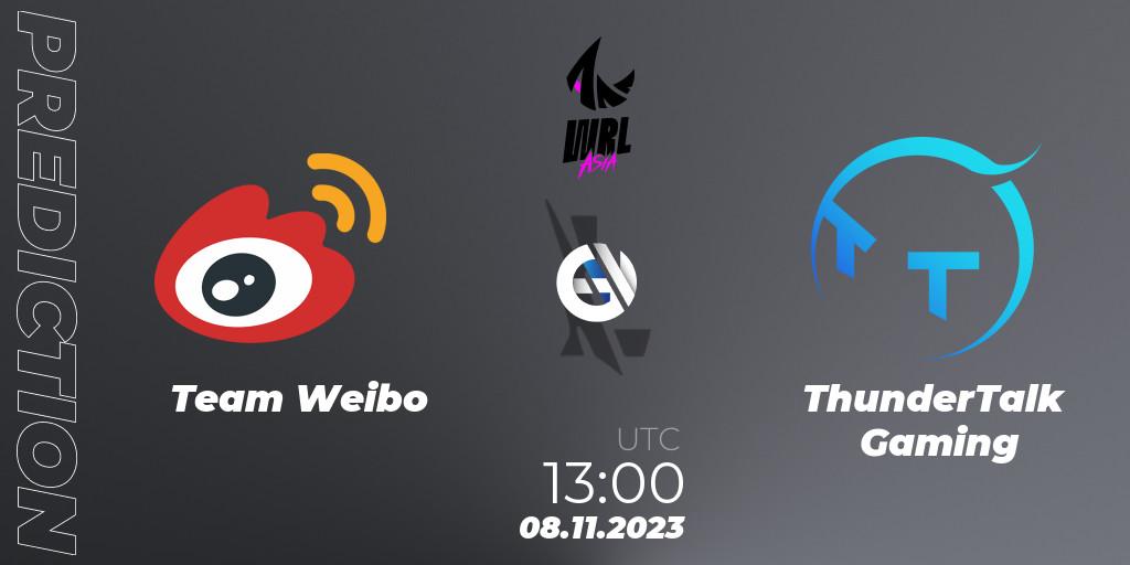 Team Weibo vs ThunderTalk Gaming: Match Prediction. 08.11.2023 at 13:00, Wild Rift, WRL Asia 2023 - Season 2 - Regular Season