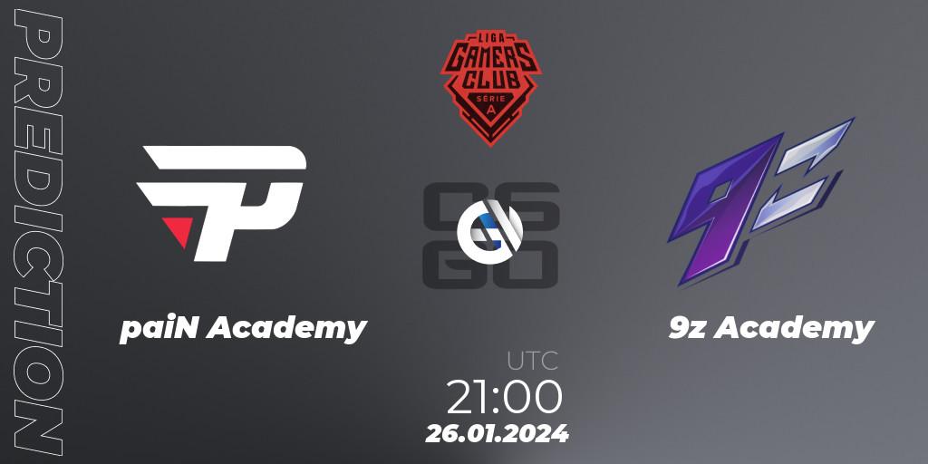 paiN Academy vs 9z Academy: Match Prediction. 26.01.2024 at 23:00, Counter-Strike (CS2), Gamers Club Liga Série A: January 2024