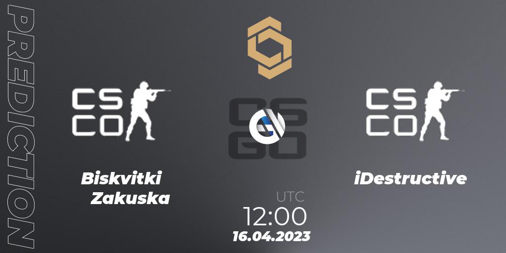 Biskvitki Zakuska vs iDestructive: Match Prediction. 16.04.2023 at 12:00, Counter-Strike (CS2), CCT South Europe Series #4: Closed Qualifier