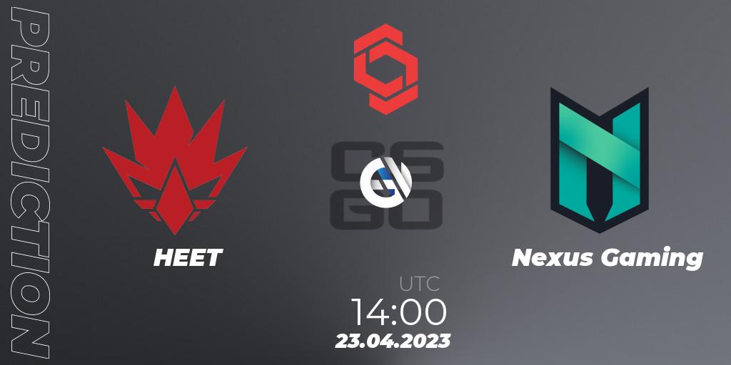 HEET vs Nexus Gaming: Match Prediction. 23.04.2023 at 15:35, Counter-Strike (CS2), CCT Central Europe Series #6