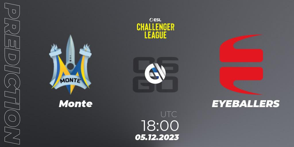 Monte vs EYEBALLERS: Match Prediction. 05.12.23, CS2 (CS:GO), ESL Challenger League Season 46: Europe