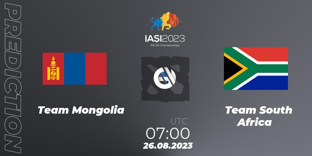 Team Mongolia vs Team South Africa: Match Prediction. 26.08.2023 at 11:00, Dota 2, IESF World Championship 2023