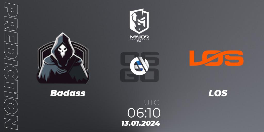 Badass vs LOS: Match Prediction. 13.01.2024 at 06:30, Counter-Strike (CS2), PGL CS2 Major Copenhagen 2024 North America RMR Closed Qualifier