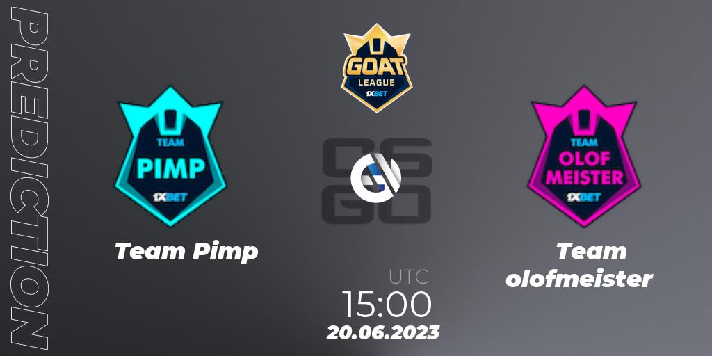 Team Pimp vs Team olofmeister: Match Prediction. 20.06.2023 at 15:00, Counter-Strike (CS2), 1xBet GOAT League 2023 Summer VACation