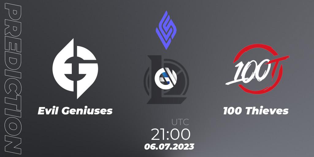 Evil Geniuses vs 100 Thieves: Match Prediction. 07.07.2023 at 00:00, LoL, LCS Summer 2023 - Group Stage