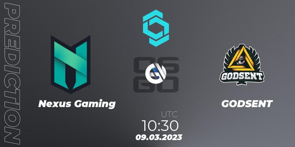 Nexus Gaming vs GODSENT: Match Prediction. 09.03.2023 at 10:30, Counter-Strike (CS2), CCT North Europe Series #4