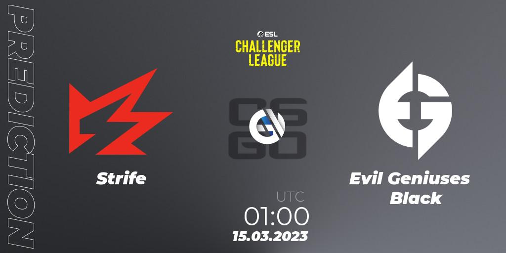 Strife vs Evil Geniuses Black: Match Prediction. 15.03.2023 at 00:00, Counter-Strike (CS2), ESL Challenger League Season 44: North America
