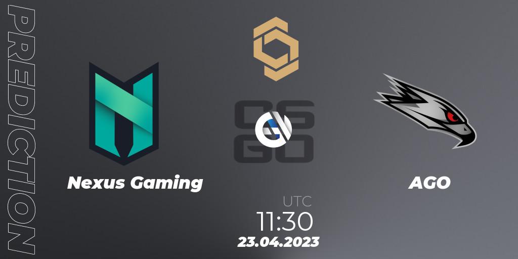 Nexus Gaming vs AGO: Match Prediction. 23.04.2023 at 11:30, Counter-Strike (CS2), CCT South Europe Series #4
