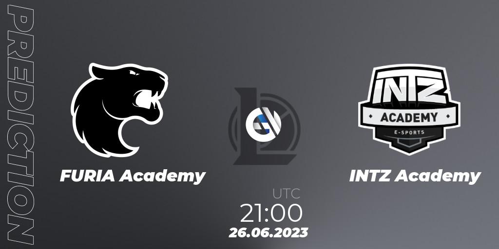 FURIA Academy vs INTZ Academy: Match Prediction. 26.06.2023 at 21:15, LoL, CBLOL Academy Split 2 2023 - Group Stage