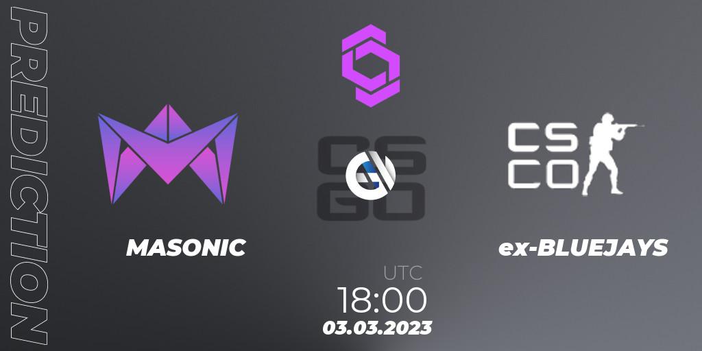 MASONIC vs ex-BLUEJAYS: Match Prediction. 03.03.2023 at 18:00, Counter-Strike (CS2), CCT West Europe Series 2 Closed Qualifier