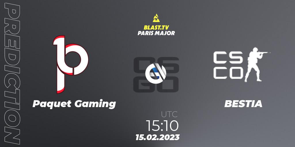 Paquetá Gaming vs BESTIA: Match Prediction. 15.02.2023 at 15:20, Counter-Strike (CS2), BLAST.tv Paris Major 2023 South America RMR Open Qualifier