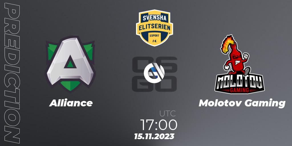 Alliance vs Molotov Gaming: Match Prediction. 15.11.2023 at 17:00, Counter-Strike (CS2), Svenska Elitserien Fall 2023: Online Stage