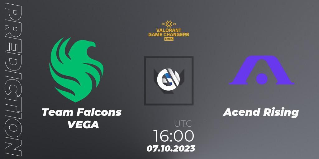 Team Falcons VEGA vs Acend Rising: Match Prediction. 07.10.2023 at 16:00, VALORANT, VCT 2023: Game Changers EMEA Stage 3 - Playoffs