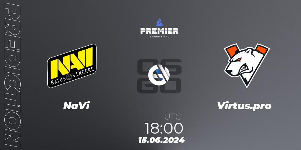 NaVi vs Virtus.pro: Match Prediction. 15.06.2024 at 19:10, Counter-Strike (CS2), BLAST Premier Spring Final 2024