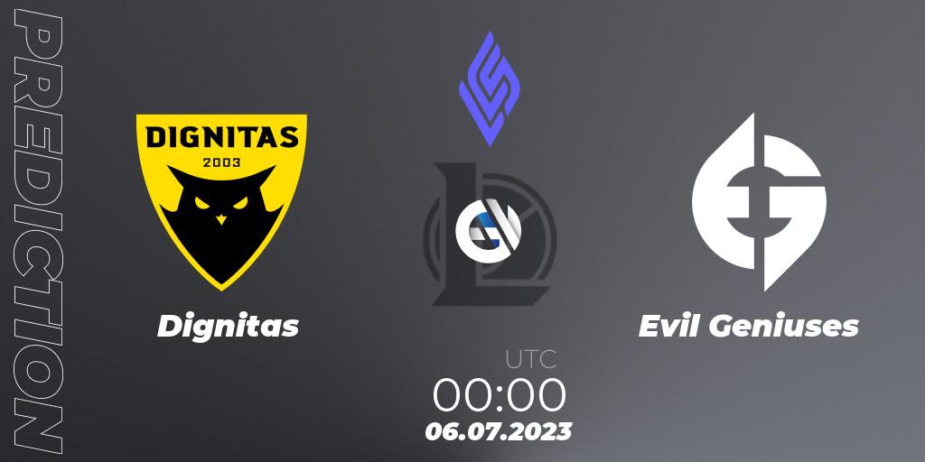 Dignitas vs Evil Geniuses: Match Prediction. 06.07.2023 at 00:00, LoL, LCS Summer 2023 - Group Stage