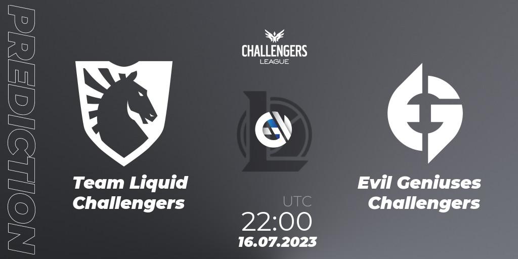 Team Liquid Challengers vs Evil Geniuses Challengers: Match Prediction. 27.06.2023 at 00:00, LoL, North American Challengers League 2023 Summer - Group Stage