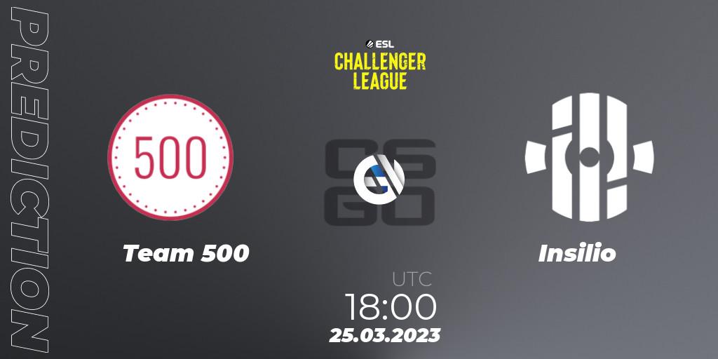 Team 500 vs Insilio: Match Prediction. 25.03.23, CS2 (CS:GO), ESL Challenger League Season 44 Relegation: Europe