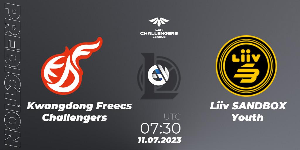 Kwangdong Freecs Challengers vs Liiv SANDBOX Youth: Match Prediction. 11.07.2023 at 08:20, LoL, LCK Challengers League 2023 Summer - Group Stage
