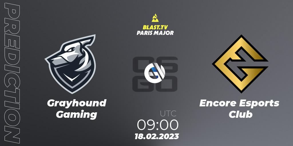 Grayhound Gaming vs Encore Esports Club: Match Prediction. 18.02.2023 at 09:00, Counter-Strike (CS2), BLAST.tv Paris Major 2023 Oceania RMR Closed Qualifier